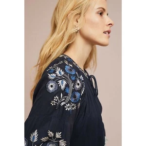 New Anthropologie Tasseled Embroidered Floral Jacket by Ranna Gill $158 Blue XS - Picture 1 of 4