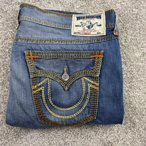 Vintage True Religion Mega T OM Straight Jeans 40/32 Dbl Stitched Orange/Gold - Bild 1 von 13