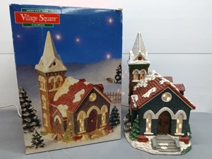 Vintage Mervyn's 1993 Christmas Village Square Lighted Church - Picture 1 of 13