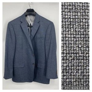 Hart Schaffner Marx Blazer Mens 48R Blue Basket Weave Wool 1/2 Lined Sport Coat - Picture 1 of 12