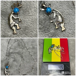 Vintage Sterling Silver Turquoise Kokopelli Pendant 18” Necklace  Marked JC  - Picture 1 of 11