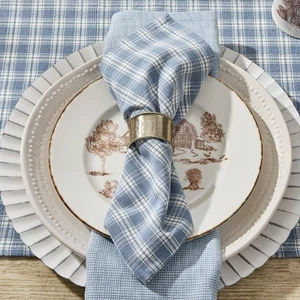 Park Designs Stafford Dusk Blue Plaid Dinner Napkins  ~~  Set of 4 ~~  NEW - Picture 1 of 3