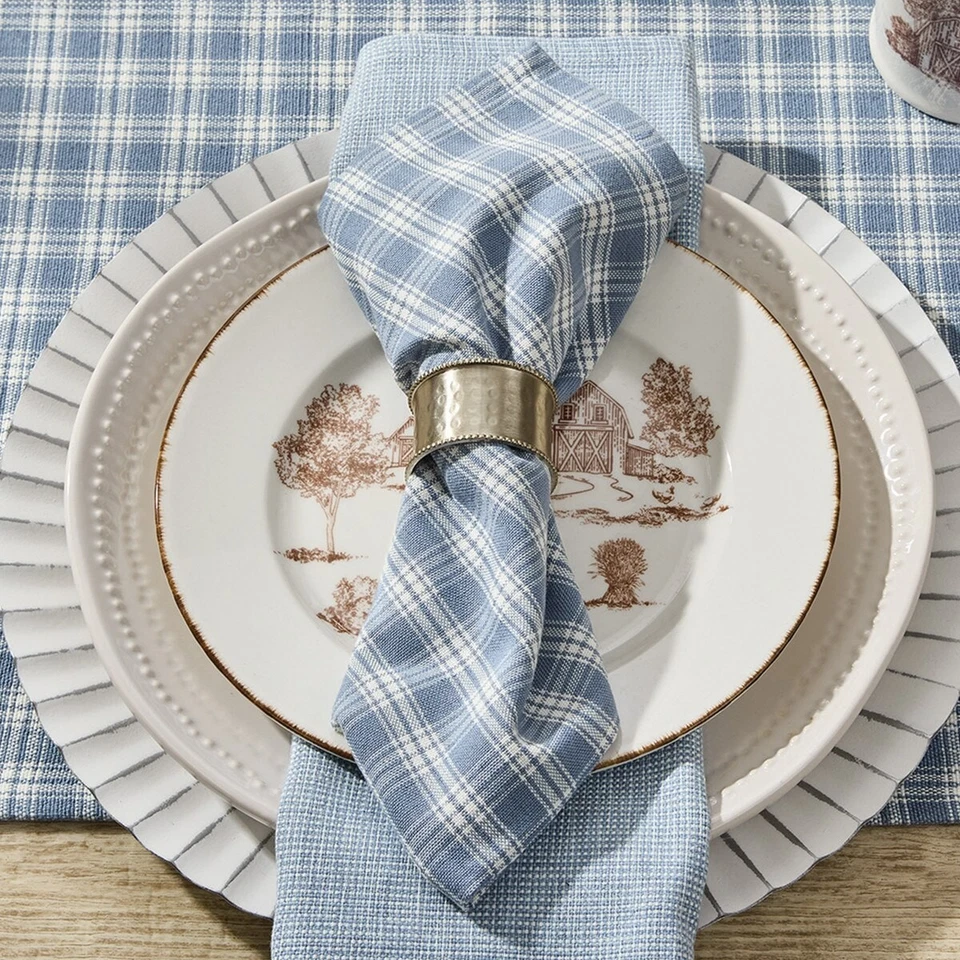 Park Designs Stafford Dusk Blue Plaid Dinner Napkins  ~~  Set of 4 ~~  NEW - Image 1 of 3