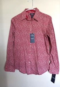 Chaps Womens Button Up SP Blouse Floral Red No Iron Shirt Long Sleeve NEW - Picture 1 of 3