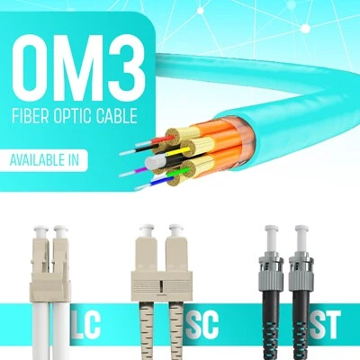 OM3 LC to LC Fiber Optic Patch Cable Multimode Duplex 50/125 Aqua LC LC 1M - 15M - Image 1 of 4
