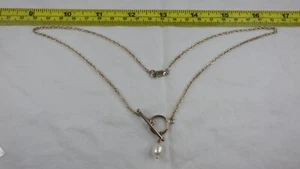 Vintage Sterling Silver 925 Necklace Toggle Clasp Lariat Style w/ Pearl - Picture 1 of 11