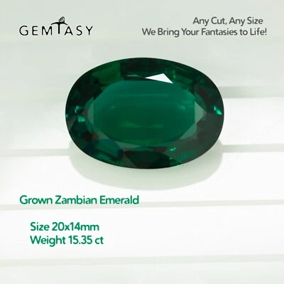 Cut stone - Emerald Zambian hydrothermal lab grown, 20x14mm 15.35ct - Image 1 of 3