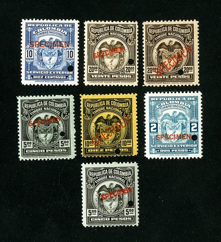 Colombia Stamps VF OG NH Rare Specimen Set of 7 Cover