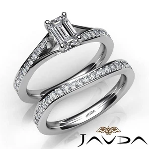 1.99ctw Pave Bridal Set Emerald Diamond Engagement Ring GIA F-VS2 White Gold - Picture 1 of 12