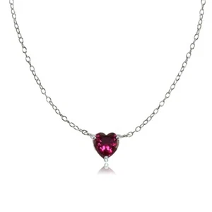 Sterling Silver Small Dainty Created Ruby Heart Choker Necklace - Picture 1 of 4