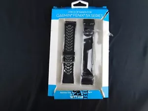 WITHit 2-Pack Bands for Garmin Fenix 5X Series Black & Grey 26mm US STOCK - Picture 1 of 7