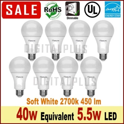 8 Pack 40w Replacement 5.5w LED Bulbs Soft White 2700k E26 Base (High Quality!) - Image 1 of 3