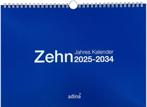 2025 Adina Zehnjahres-Kalender A4 blau Querformat mit Spiralbindung und Wandaufh - Bild 1 von 3
