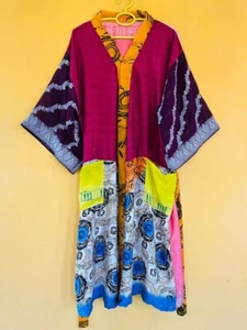 Kimono riciclato assortito, abito kimono indiano seta riciclata, kimono patchwork seta - Foto 1 di 10