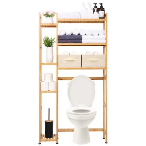 Over The WC Aufbewahrung mit Korb und Schublade Bambus Bad Organizer Natur - Bild 1 von 10