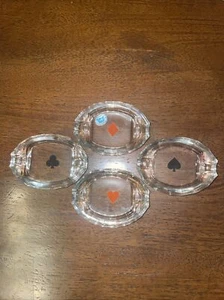 4er Set Vintage Aschenbecher Tschechoslowakisch Kristallglas Spielkarten 2 7/8”x2” - Bild 1 von 3
