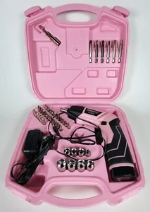 45-Piece Pivoting Electric Screwdriver Pink Tool Set - Cordless Power - Lights - Picture 1 of 13
