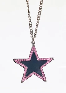 Collar Colgante Estrella de Cinco Puntas Cristales Rosas Largo Pistola Gris 10" Cadena - Imagen 1 de 4