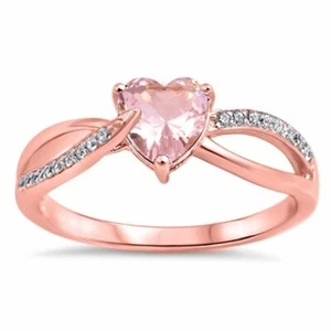 Simulated Pink Sapphire & White Moissanite Engagement Ring In Real 10K Rose Gold - Picture 1 of 4