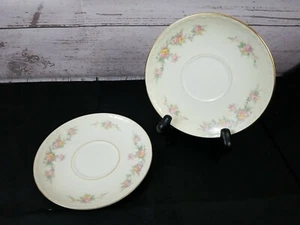 Eierschale Georgian Homer Laughlin Untertassen nur Menge 2 L49N5 Goldborte Blumenmuster - Bild 1 von 12