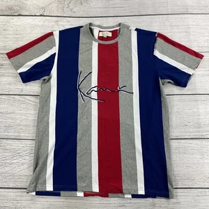 Karl Kani Embroidered Men Size 2- XL Vintage Casual Crewneck T- Shirt Striped - Picture 1 of 6