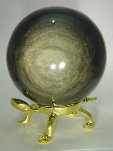 PERO Oro Mexicano Brillo Obsidiana 99 mm Esfera Curativa con Soporte Lapidario 6673E - Imagen 1 de 2