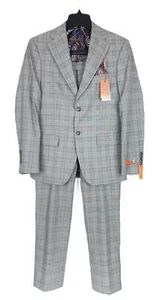 Tallia Men's Slim-Fit Stretch Wool 2-Piece Suit Cream/Brown Plaid 40L 32x32 NWT - Picture 1 of 9