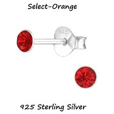 4mm Round Crystal 925 Sterling Light Siam Red  Silver Stud Earrings + Gift Bag