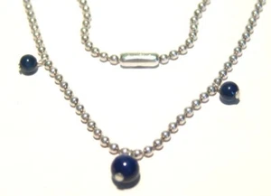 Collar de cadena bola de plata esterlina cuentas azules 15,5 pulgadas - Imagen 1 de 2