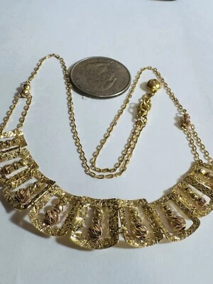 18K 750 Pure Real Yellow Fine Gold Beads Ball Rectangle Necklace 16 Inch 7.64g - Image 1 of 4