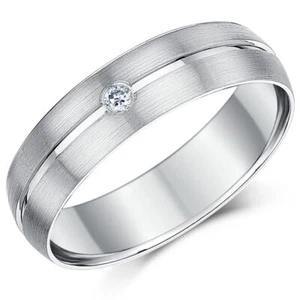 Ehering 6 mm Palladium Diamant gerillt mittig matt und poliert hofförmig - Bild 1 von 4