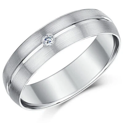 6mm Palladium Diamond Wedding Ring Grooved Centre Matt and Polished Court Shaped - Image 1 of 4