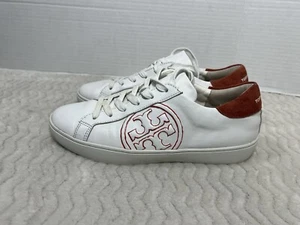 Tory Burch T-Logo White Leather Trim Suede Sneaker 60847 Women's Size 7.5M - Picture 1 of 13