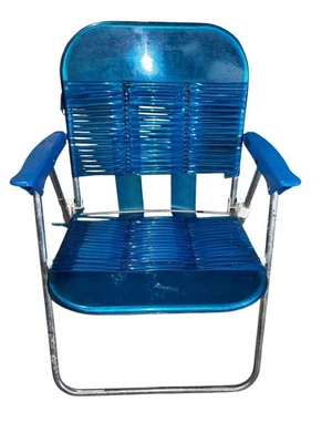 Silla de césped plegable vintage para niños tubo de vinilo niños plástico azul gelatina LEER Foto 1 de 4