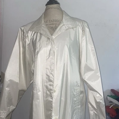 Maggie Lawrence Long Coat, Satin Ivory Finish Shell, Fully Lined, Collared,EUC - Image 1 of 4