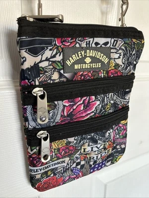 Новый без ценников Harley Davidson регулируемый через плечо сумочка 7 x 9 слинга сумка розы и татуировки - Изображение 1 из 4
