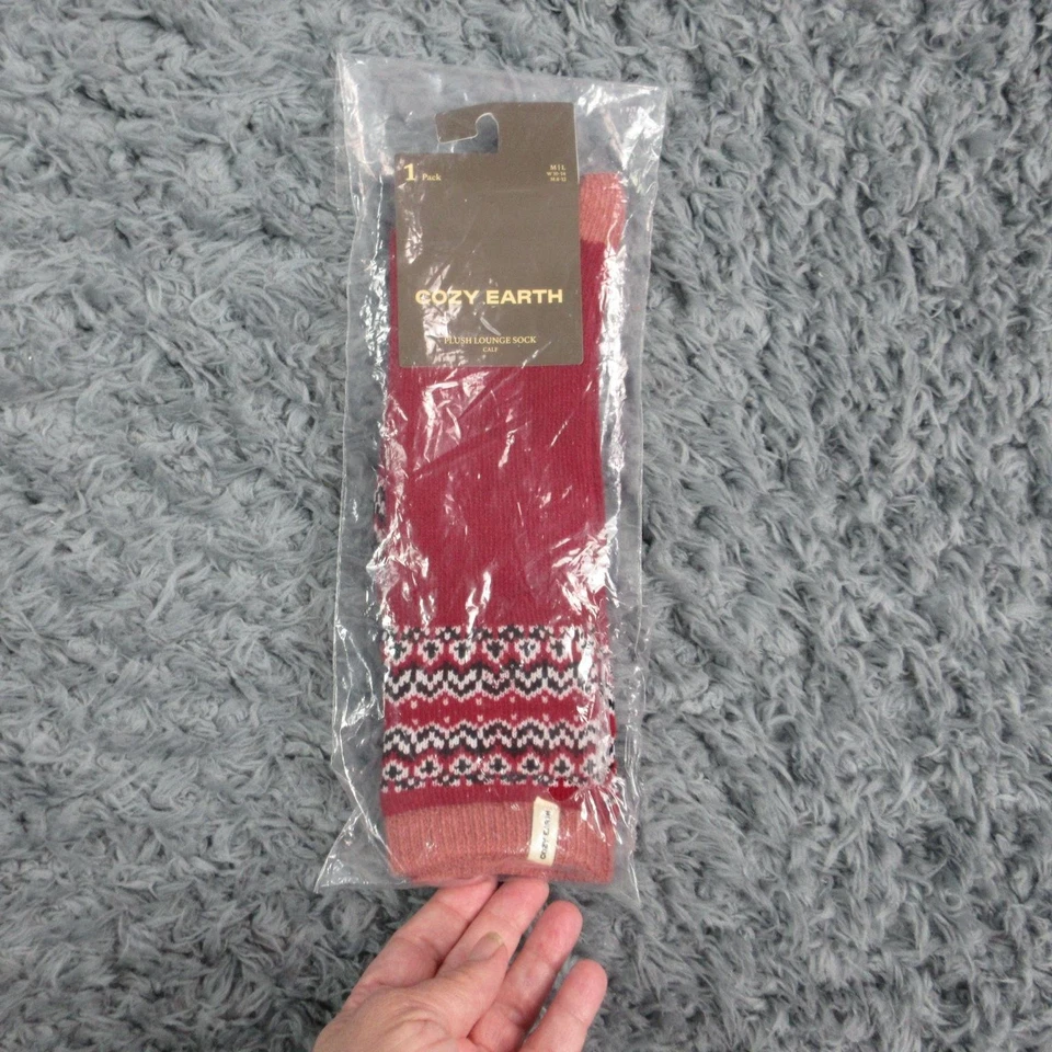 Acogedores calcetines de salón de felpa Earth Fair Isle unisex M/L granate rojo pantorrilla cálidos nuevos con etiquetas Foto 1 de 4