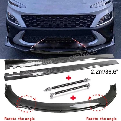 For Hyundai Santa Fe Front Bumper Lip Side Skirts Strut Rods Carbon Fiber Style - Image 1 of 4