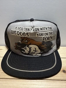 Vintage 70er Jahre "Run With The Big Dogs" Truckermütze lustiger Hut Made in USA schwarz - Bild 1 von 10