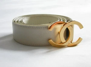 Women's CHANEL White & Gold Hardware Classic CC Calfskin Leather Belt C022 75/30 - Bild 1 von 17