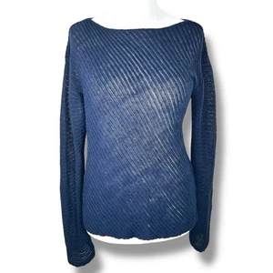 Maglione Jigsaw 100% lino blu navy taglia S diagonale a costine scollo barca - Foto 1 di 8