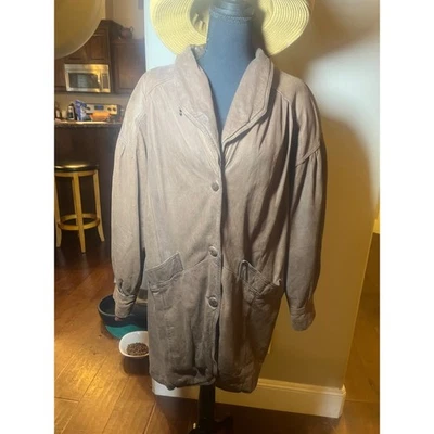 Vintage Leather Coat Jacket Brown Womens Large Oversized - Image 1 of 4