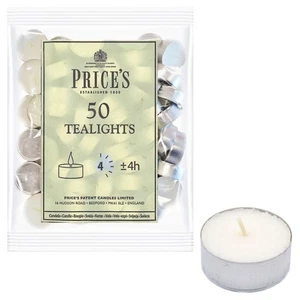 Price’s 50 Candele Tealight – Tempo di Bruciatura 4 Ore, Senza Fumo, Qualità Premium - Foto 1 di 5