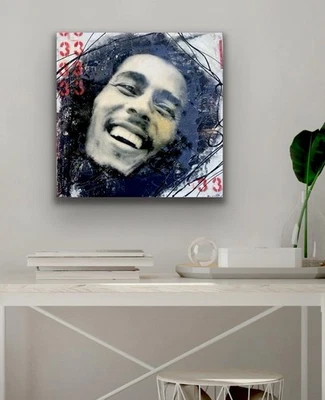 Retrato original Byron Buchanan Bob Marley pintura medios mixtos acrílico 24x24 Foto 1 de 4