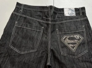 VINTAGE Lot 29 Jeans Mens 40x32 Black Denim Baggy Wide Leg Skater 90s Superman - Picture 1 of 17