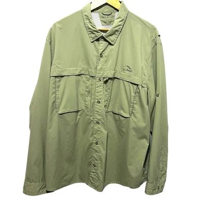 LL Bean Mens Outdoor Button Shirt XXL Green Nylon Utility Hiking Fishing Travel - Image 1 of 4