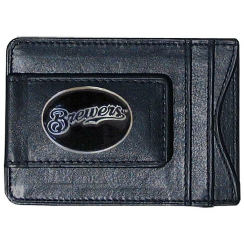 Milwaukee Brewers Fine Leather Money Clip Wallet (NEW) MLB Black Billfold Cover
