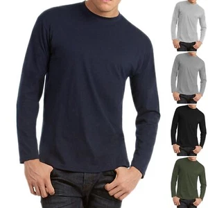 Mens Long Sleeve T Shirt Poly Cotton Plain Crew Neck Tee Casual Regular Top UK - Picture 1 of 17
