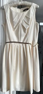 Linda Allard Ellen Tracy Dress SZ 14 Creamy Yellow Color Sheath Sleeveless Belt - Picture 1 of 7