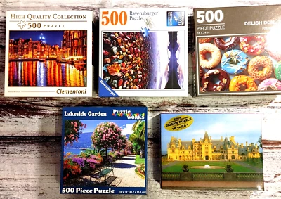 Puzzle lot of 5. 5 X 500 Pieces. Clementoni/Ravensburger/Pazzo/Puzzle Works + - Image 1 of 4